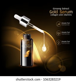 Ginseng Premium Serum Collagen and Vitamin Vector for Skin Care Cosmetic Products.