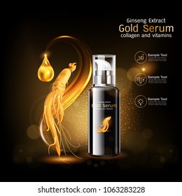 Ginseng Premium Serum Collagen and Vitamin Vector for Skin Care Cosmetic Products.