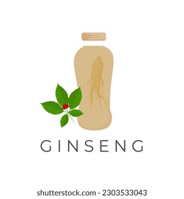 Ginseng Root Illustration Logo On A Glass Bottle