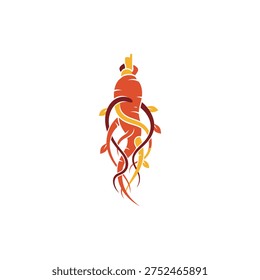 Ginseng Root with Intertwined Vines Symbiotic Flat Icon