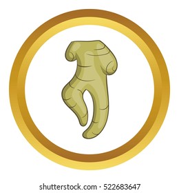 Ginseng root vector icon in golden circle, cartoon style isolated on white background
