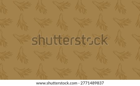 Ginseng Seamless Pattern. Handdrawn Root Illustration. Herbal Botanical Background. for Packaging Textile Design