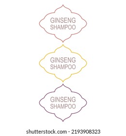 ETIQUETAS DE DISEÑO DE SHAMPOO GINSENG, PERFECTAS PARA LAS BIOTECA COSMÉTICAS, IDENTIDAD CORPORATIVA AISLADA EN BLANCO