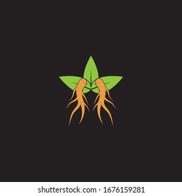 Plantilla de diseño de ilustración de icono de vector Ginseng en fondo negro
