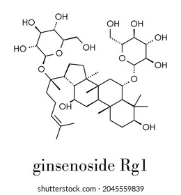 Ginsenoside Rg1 ginseng molecule. Skeletal formula.