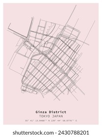 Ginza District Tokyo ,Japan Street map ,vector image for digital marketing,product ,wall art and poster prints.