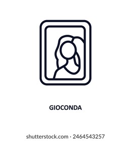 icono de gioconda. Icono de la línea delgada de la gioconda del museo y de la colección de la exposición. Vector de contorno aislado sobre fondo blanco. Símbolo de gioconda editable se puede utilizar en Web y móvil