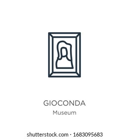 Icono de Gioconda. Icono de contorno de gioconda lineal delgado aislado en fondo blanco de la colección de museos. Signo vectorial de línea, símbolo para web y móvil