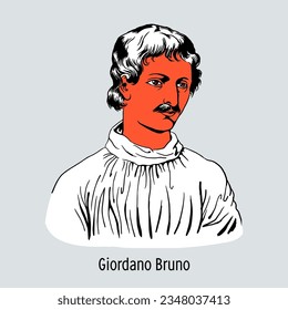 Giordano Bruno was an Italian Catholic priest, Dominican friar, pantheist philosopher and poet; author of numerous treatises. Hand drawn vector illustration