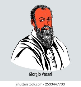 Giorgio Vasari was an Italian painter, architect and writer. One of the founders of modern art criticism: source studies, historiography and bibliography of artists. Hand-drawn vector illustration