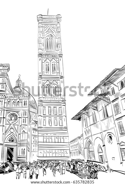 Giottos Bell Tower Florence Italy Hand Stock Vector (Royalty Free ...