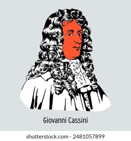 Giovanni Cassini was an Italian and French astronomer and engineer. Hand drawn vector illustration