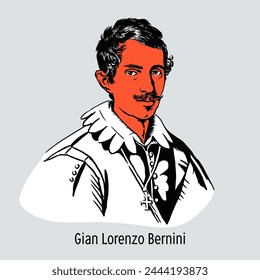 Giovanni Lorenzo Bernini was an Italian architect and sculptor, creator of the Baroque style in sculpture.  Hand drawn vector illustration