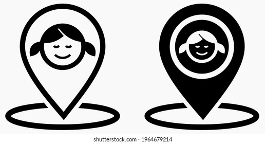 Gir location icon. Geotag the child. Tracking children. Vector graphics.