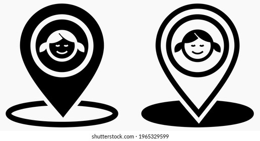 Gir location icon. Geotag the child. Tracking children. Vector graphics.