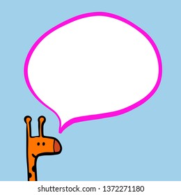 Giraffa and speech bubble hand drawn cartoon style illustration minimalism