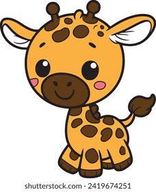 Giraffe 2D cartoon character clipart for children's book