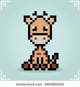 Girafa en arte de píxeles de 8 bits. Animales para activos de juego y patrón cruzado en ilustración vectorial.
