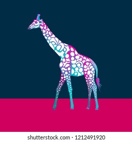 Giraffe abstract colorful vector painting on dark blue background and red ground