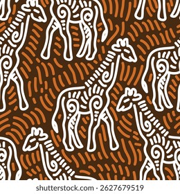 Giraffe and abstract doodle seamless pattern for sticker, postcard, wallpaper, mural, fabric, prints, etc
