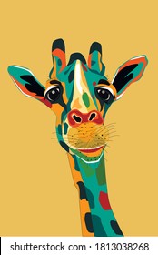 Сheerful giraffe abstract image on a yellow background. Vector illustration.