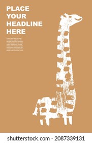 Giraffe. Abstract wild animal poster. Jungle, Forest hoofed. Set of contemporary asian art print templates. Ink animals with place for text and geometrical shapes on the background. Vector