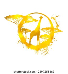 Giraffe abstract yellow. hand drawing. Not AI, Vector illustration