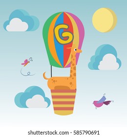 a giraffe in air balloon with g alphabet for giraffe cartoon vector