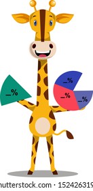 Giraffe with analytics, illustration, vector on white background.