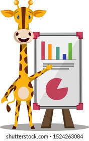 Giraffe with analytics table, illustration, vector on white background.