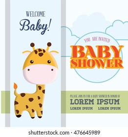 giraffe animal cartoon baby shower card celebration party icon. Colorful and flat design. Vector illustration