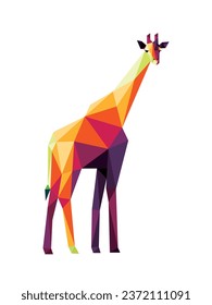 Giraffe Animal en colorido polígono bajo. Girafa colorida poligonal Resumen Ilustración. Vector abstracto de jirafa