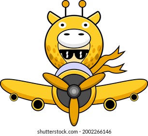 giraffe animal costume vector cartoon character riding an airplane