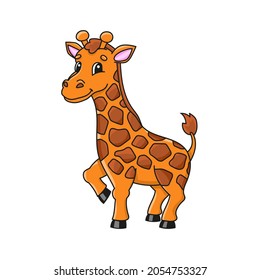 Giraffe animal. Cute character. Colorful vector illustration. Coon style. Isolated on white background. Design element. Template for your design, books, stickers, cards, posters, clothes.