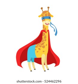 Giraffe Animal Dressed As Superhero With A Cape Comic Masked Vigilante Character