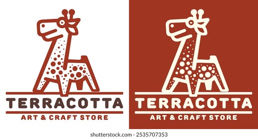 Giraffe Animal Head Terracotta Clay Art Style Vector Logo Art