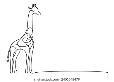 Giraffe Animal Line Art Sketch Illustration. Curve One Line Doodle Giraffe Silhouette Editable Vector Contour. Giraffe Animal Drawing Line Silhouette Pattern Background Decoration Template