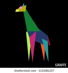 Giraffe animal logo icon sign Geometric abstract colorful cartoon design Modern children's style Fashion print for clothes apparel greeting invitation card picture banner poster flyer websites Vector