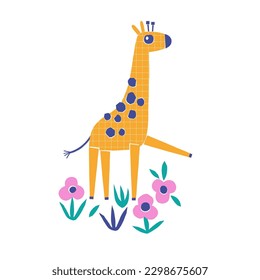 Giraffe animal paper shape cutouts style vector illustration. Scandinavian childish wild tropical safari summer pre-made print design.