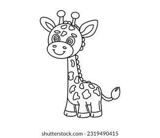 Giraffe. Animal. Partipedal, tall animal with a long neck. Mammalian, cartoonish, funny drawing. Coloring book for children. Vector. Outline drawing for print, magazines, children's illustrations. 