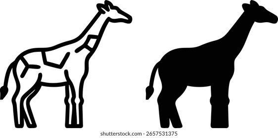 Icono de Vector animal de jirafa – Ilustración de vida silvestre de silueta en blanco y negro