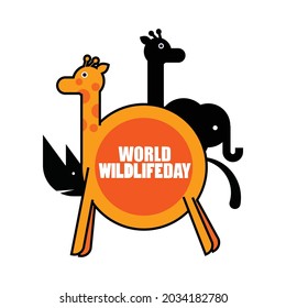 giraffe and animal for World Wildlife Day. Template For banner, poster, greeting card