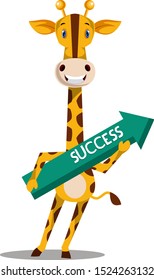 Giraffe with arrow, illustration, vector on white background.