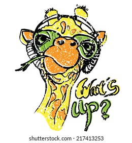 Giraffe art doodle illustration - funny colorful giraffe for t-shirt