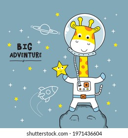 Giraffe The Astronaut Funny Animal Cartoon