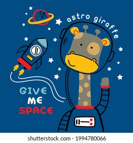 giraffe the astronaut funny animal cartoon