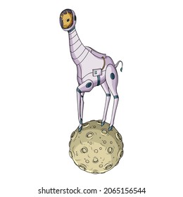 Giraffe astronaut standing on the moon illustration