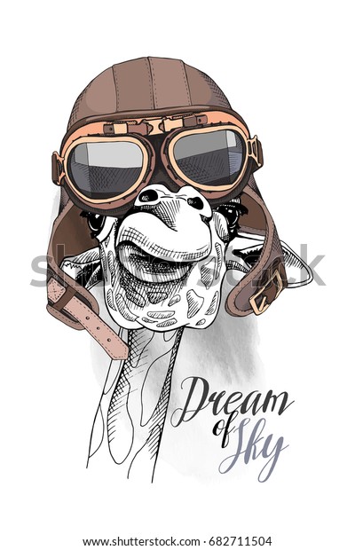 Giraffe Aviator Leather Helmet Vector Illustration Stock Vector ...