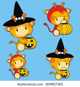 giraffe baby animal halloween witch set in vector format very easy to edit