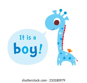 giraffe baby boy announcement card